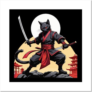 Midnight Guardian: Stealthy Black Cat Ninja Posters and Art